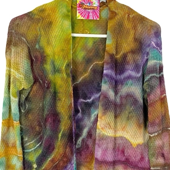Handmade Ice Tie Dye Cardigan Sweater Womens Size XS Small Rainbow Multicolor - Picture 3 of 11